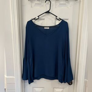 Long Sleeve Flare Turquoise Blouse
